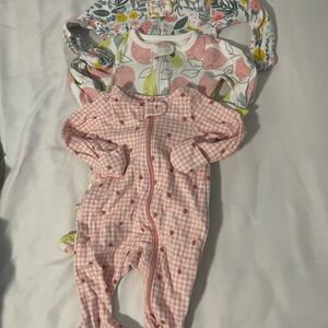 Pink and White Baby One Piece Set of 3